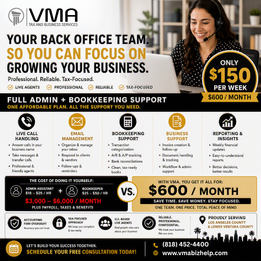 VMA full administrative and bookkeeping support services